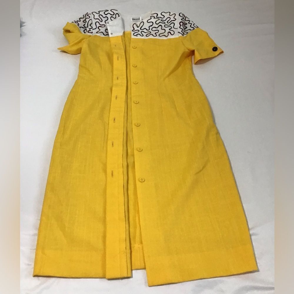 Leslie Fay Collection Yellow Vintage Align Midi Dress Short Sleeve Size 12 - Picture 10 of 16